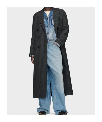 Maison Margiela Herringbone-pattern Double-breasted Coat In Black