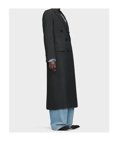 Maison Margiela Herringbone-pattern Double-breasted Coat In Black