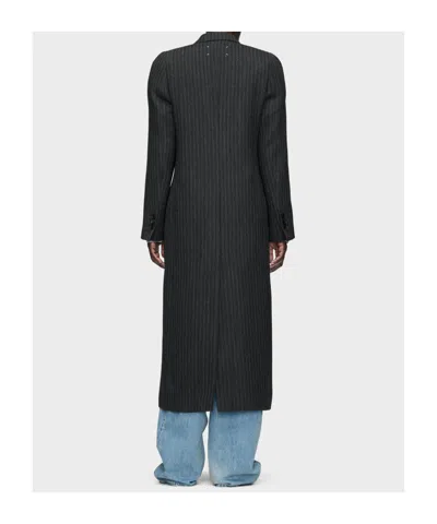 Maison Margiela Herringbone-pattern Double-breasted Coat In Black
