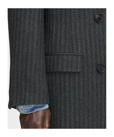 Maison Margiela Herringbone-pattern Double-breasted Coat In Black