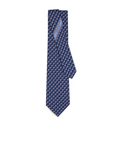Ferragamo Owl-print Silk Tie In Blue