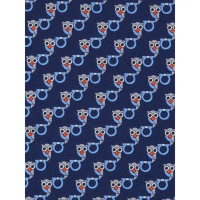 Ferragamo Owl-print Silk Tie In Blue