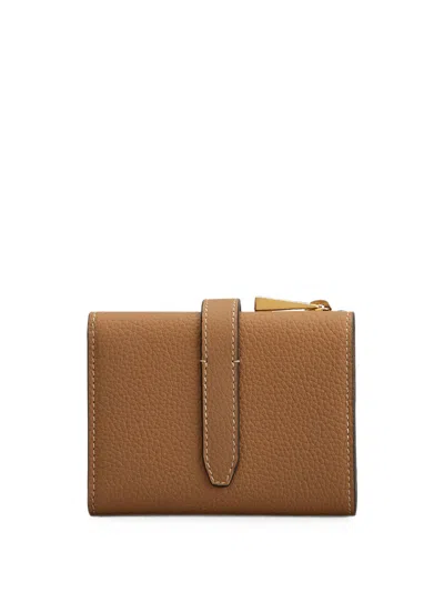 Tod's Tri Fold Leather Wallet Strap Mini Accessory In Brown