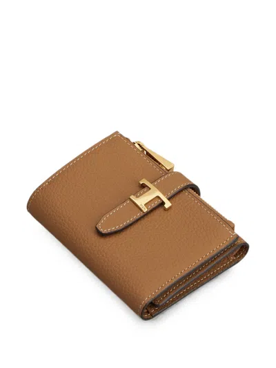 Tod's Tri Fold Leather Wallet Strap Mini Accessory In Brown