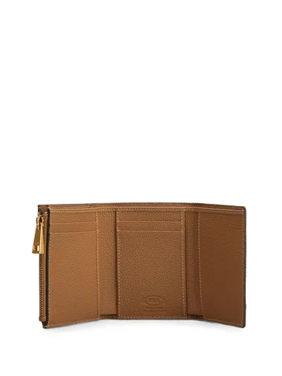 Tod's Tri Fold Leather Wallet Strap Mini Accessory In Brown