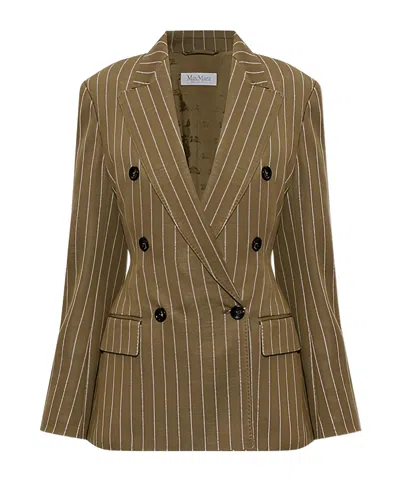 Max Mara Pinstripe Double-breasted Jacket In Brown