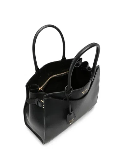 Prada Structured Leather Tote Bag In Black