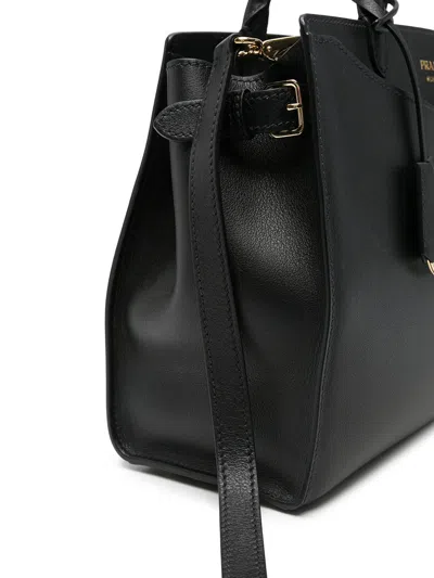 Prada Structured Leather Tote Bag In Black