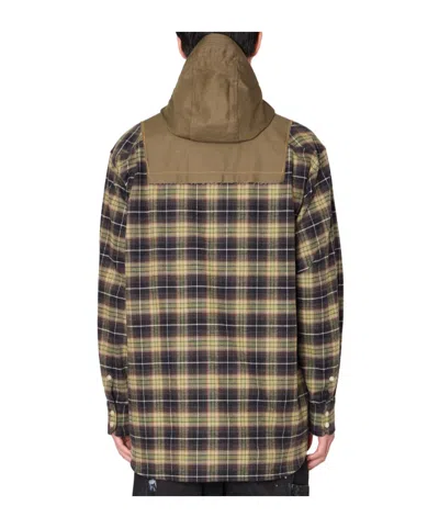Kolor Check-pattern Patchwork Shirt In Green