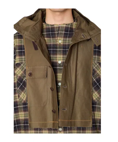 Kolor Check-pattern Patchwork Shirt In Green