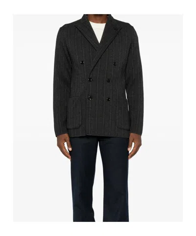 Lardini Herringbone Double-breasted Jacket In Black