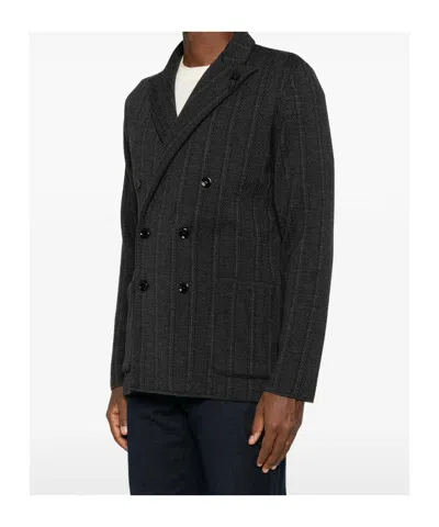 Lardini Herringbone Double-breasted Jacket In Black