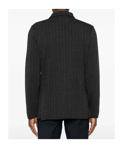 Lardini Herringbone Double-breasted Jacket In Black