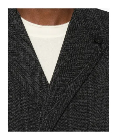 Lardini Herringbone Double-breasted Jacket In Black