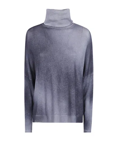 Avant Toi Gradient Effect High Neck Oversize Pullover With Slits In Gray