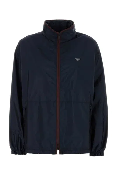 Prada Re-nylon Windbreaker Jacket In Blue