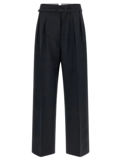 Prada Wool Blend Pleated Palazzo Pant Belt Loops In Black