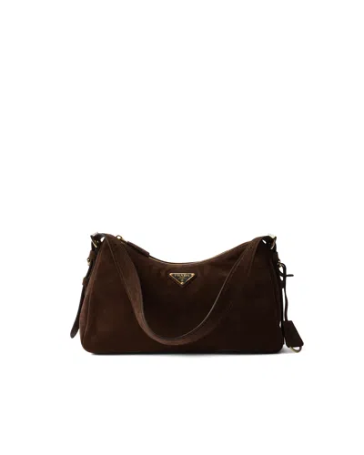 Prada Aimee Medium Suede Shoulder Bag In Brown
