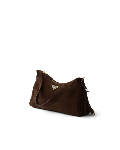 Prada Aimee Medium Suede Shoulder Bag In Brown