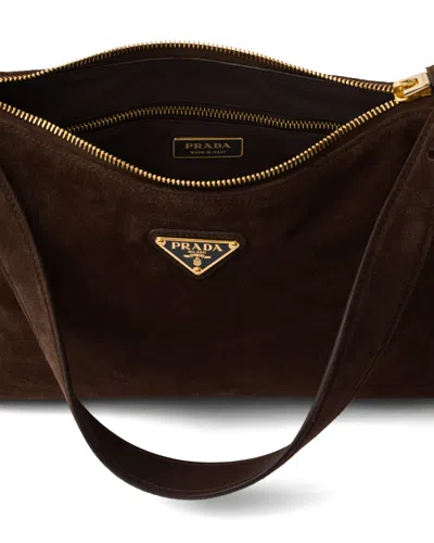 Prada Aimee Medium Suede Shoulder Bag In Brown