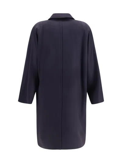 Max Mara Double Breasted Wool Drap Coat In Blue