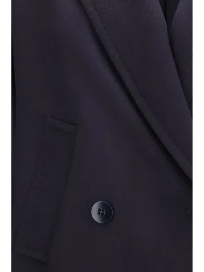 Max Mara Double Breasted Wool Drap Coat In Blue