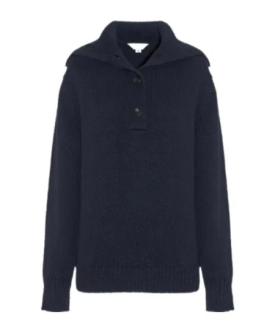 Malo Button-placket Spread-collar Sweater In Blue