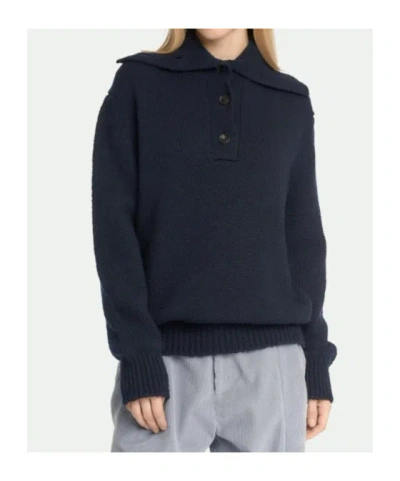 Malo Button-placket Spread-collar Sweater In Blue