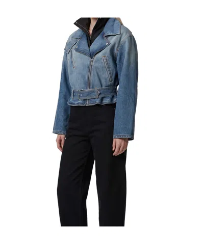Alaïa Denim Jacket Reversible Design Buckle Belt In Blue