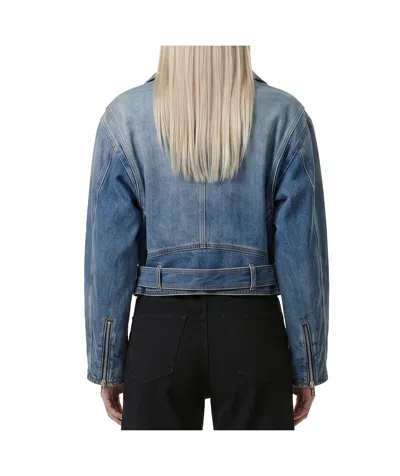 Alaïa Denim Jacket Reversible Design Buckle Belt In Blue