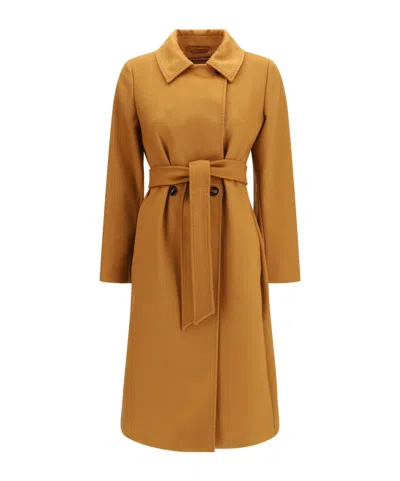 Max Mara Studio Double Breasted Wool Coat In Orange