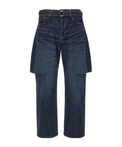 Sacai Belted Straight-leg Jeans In Brown