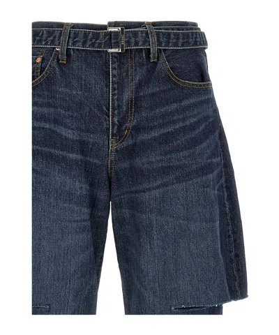Sacai Belted Straight-leg Jeans In Brown
