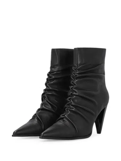 Pinko Ruched Pointed-toe Ankle Boots In Black
