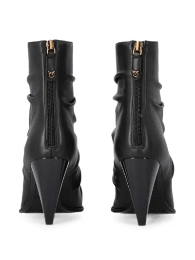 Pinko Ruched Pointed-toe Ankle Boots In Black