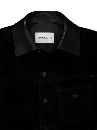 Givenchy Collared Long-sleeved Leather Jacket In Black