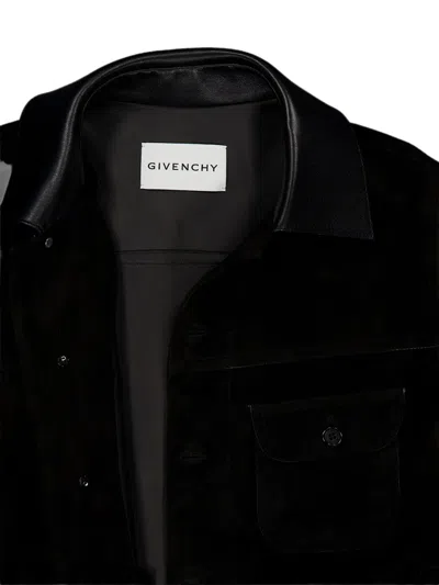 Givenchy Collared Long-sleeved Leather Jacket In Black