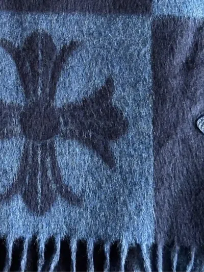 Chrome Hearts Check-pattern Fringed Blanket In Blue