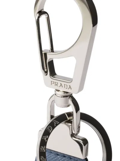 Prada Saffiano Leather Keychain In Blue
