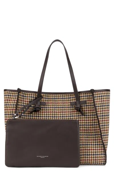 Gianni Chiarini Large Marcella Houndstooth-pattern Shoulder Bag In Brown
