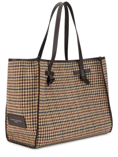 Gianni Chiarini Large Marcella Houndstooth-pattern Shoulder Bag In Brown