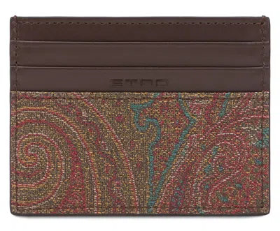 Etro Paisley Pattern Compact Card Holder Keyring In Brown