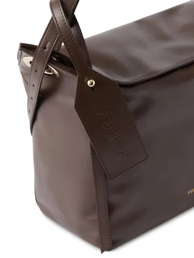 Furla Rectangular Brown Shoulder Bag With Polished Surface In Brown