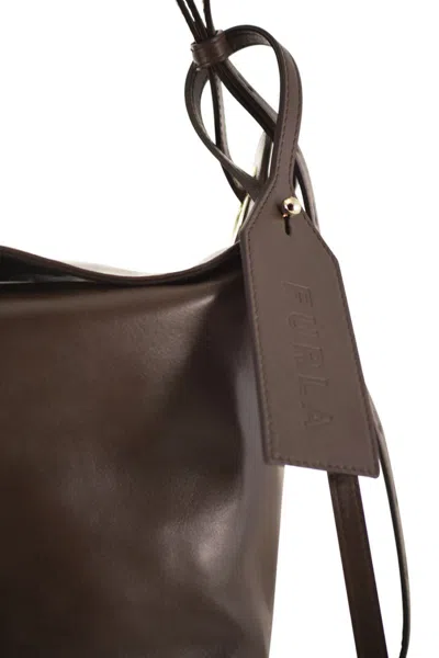 Furla Rectangular Brown Shoulder Bag With Polished Surface In Brown