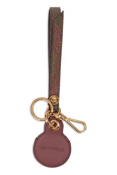Etro Paisley Motif Keyring Gold Hardware Strap In Brown