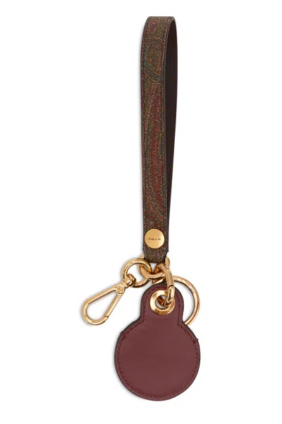 Etro Paisley Motif Keyring Gold Hardware Strap In Brown