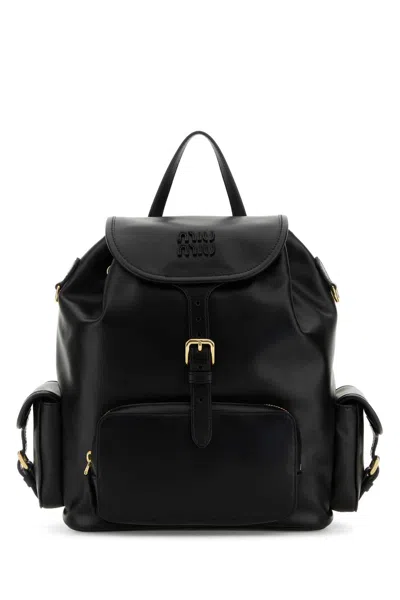 Miu Miu Miumiu Leather Backpack With Pockets In Black