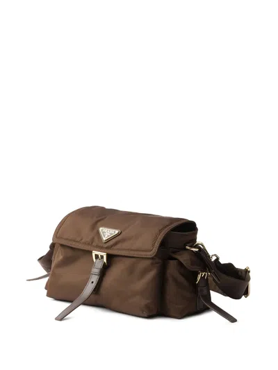 Prada Explore Medium Re-nylon Shoulder Bag With Flap In Brown