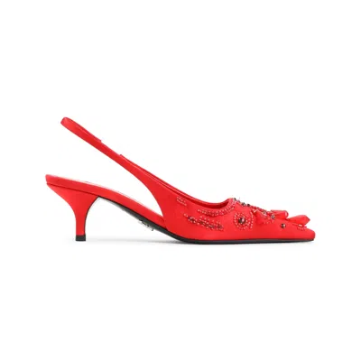 Prada Suede Slingback Mules Pointed Toe Crystals In Red