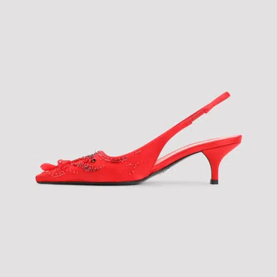 Prada Suede Slingback Mules Pointed Toe Crystals In Red